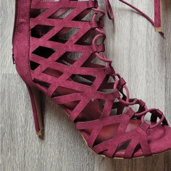 Charlotte Russe laced up heels s 9 dusty rose light pink heels 👠 pumps shoe NEW - Picture 3 of 5